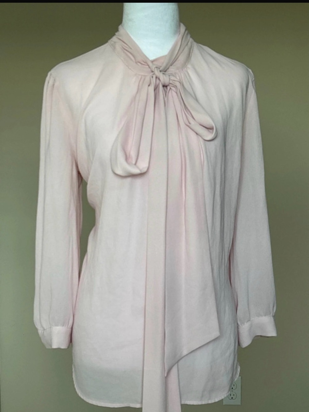 New York & Company Pale Pink Bow Tie Blouse